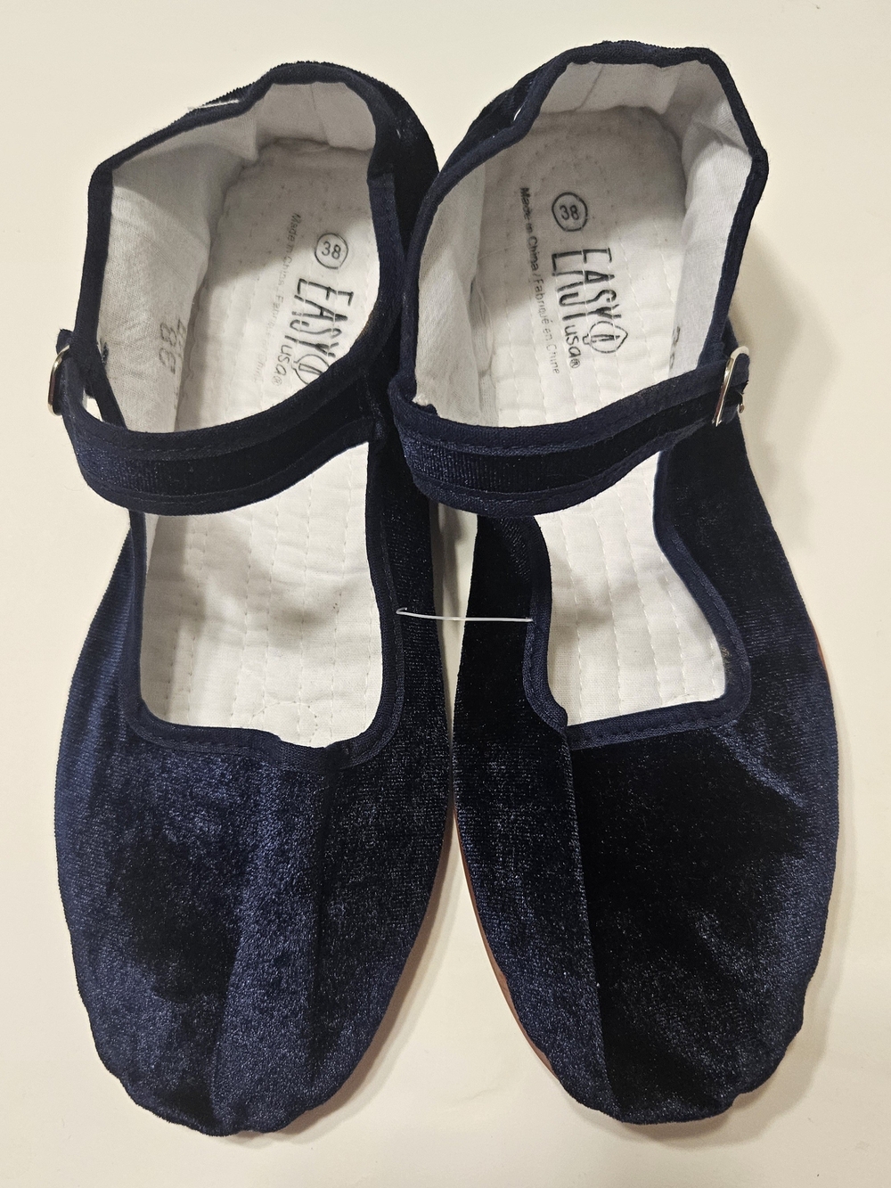 HAO YU China Doll Flats, Classic Mary Jane Style, Navy Velvet Size 8 ***NEW